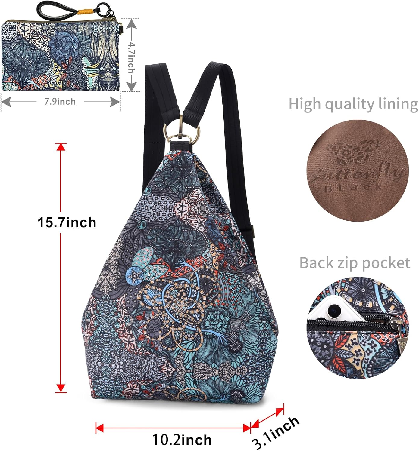 Boho Butterfly Small Backpack Purse for Women
