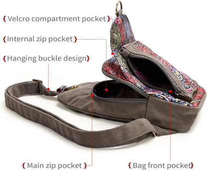 Boho Canvas Crossbody Sling Bag – Lightweight & Splash-Resistant