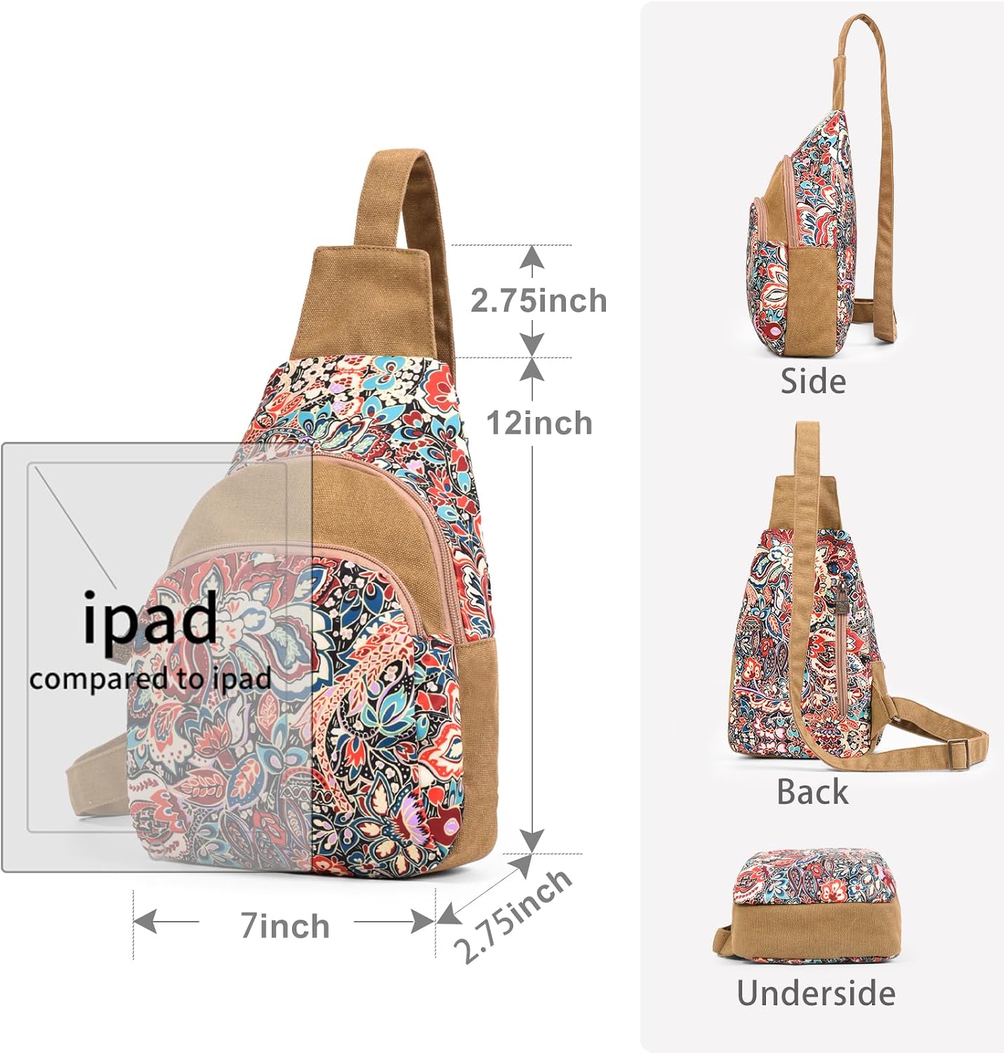 Boho Canvas Sling Chest Bag Crossbody Shoulder Pack