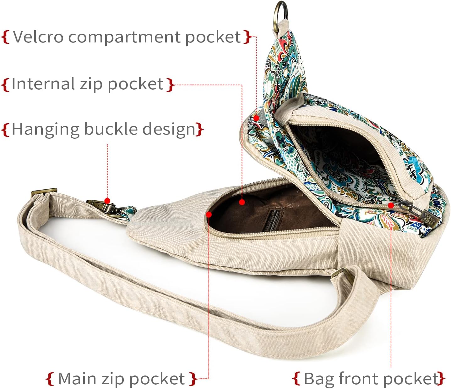 Boho Canvas Sling Bag for Women – Adjustable Crossbody