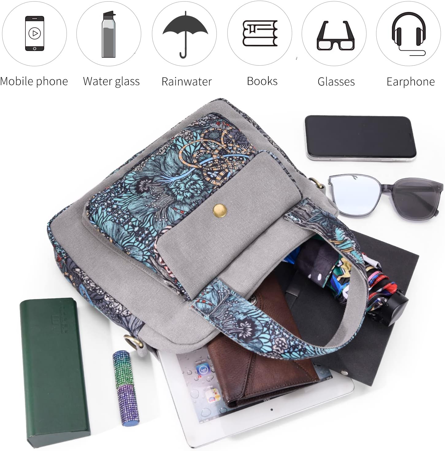 Boho Canvas Shoulder Bag for Women – Small Crossbody