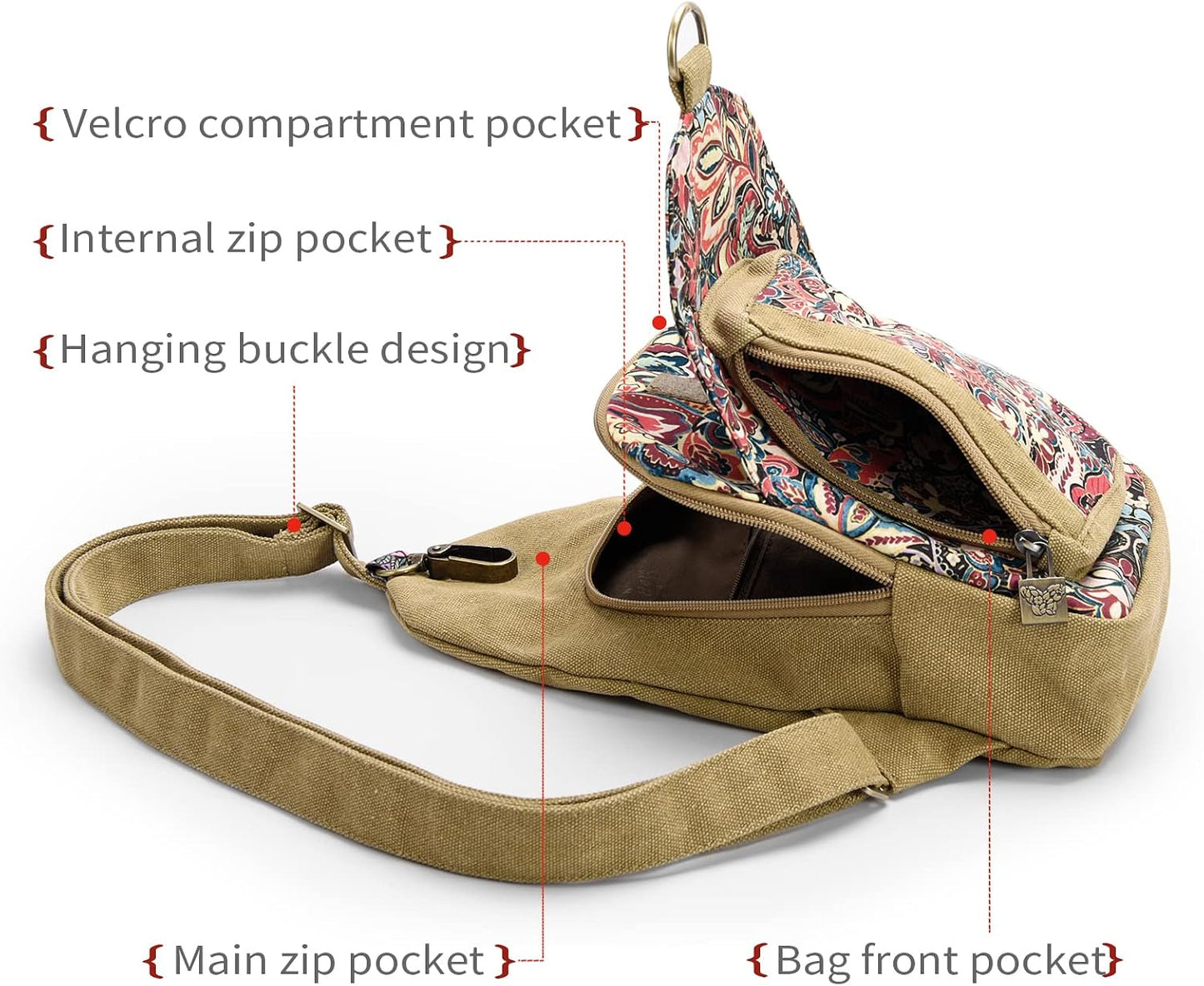 Boho Canvas Sling Crossbody Bag – Adjustable Chest Pack