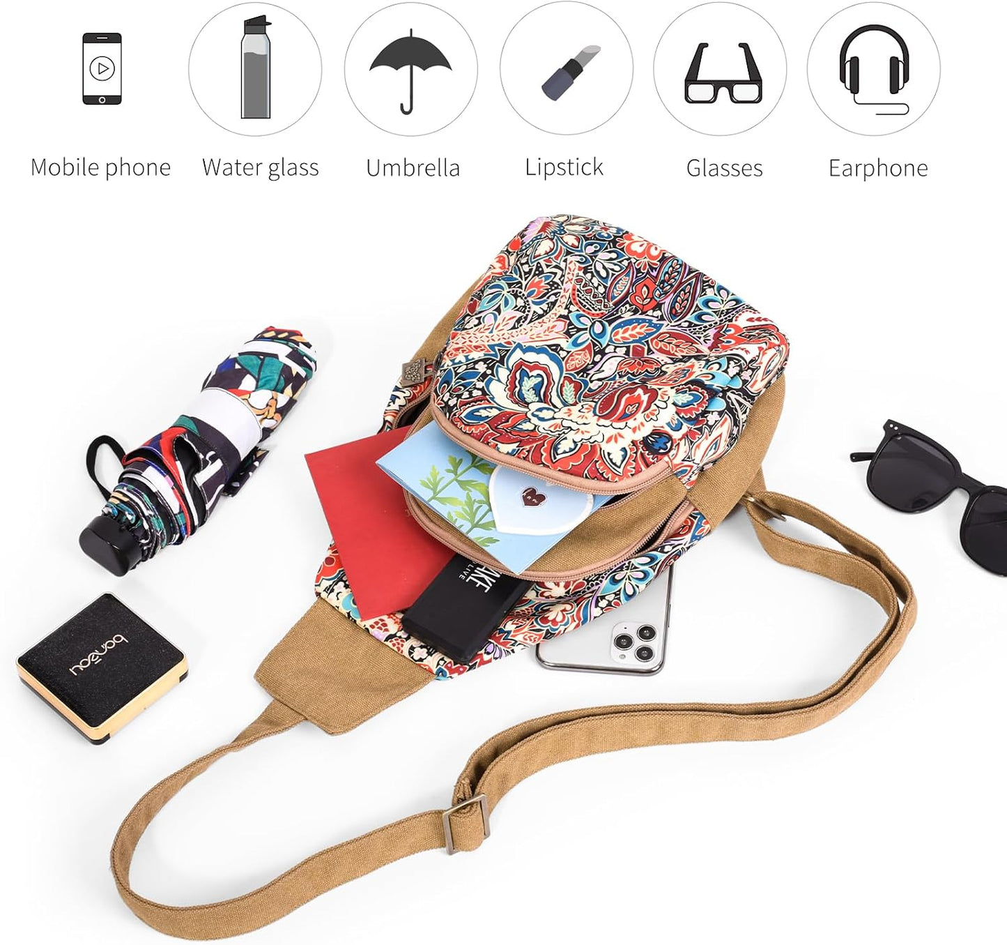 Boho Canvas Sling Chest Bag Crossbody Shoulder Pack