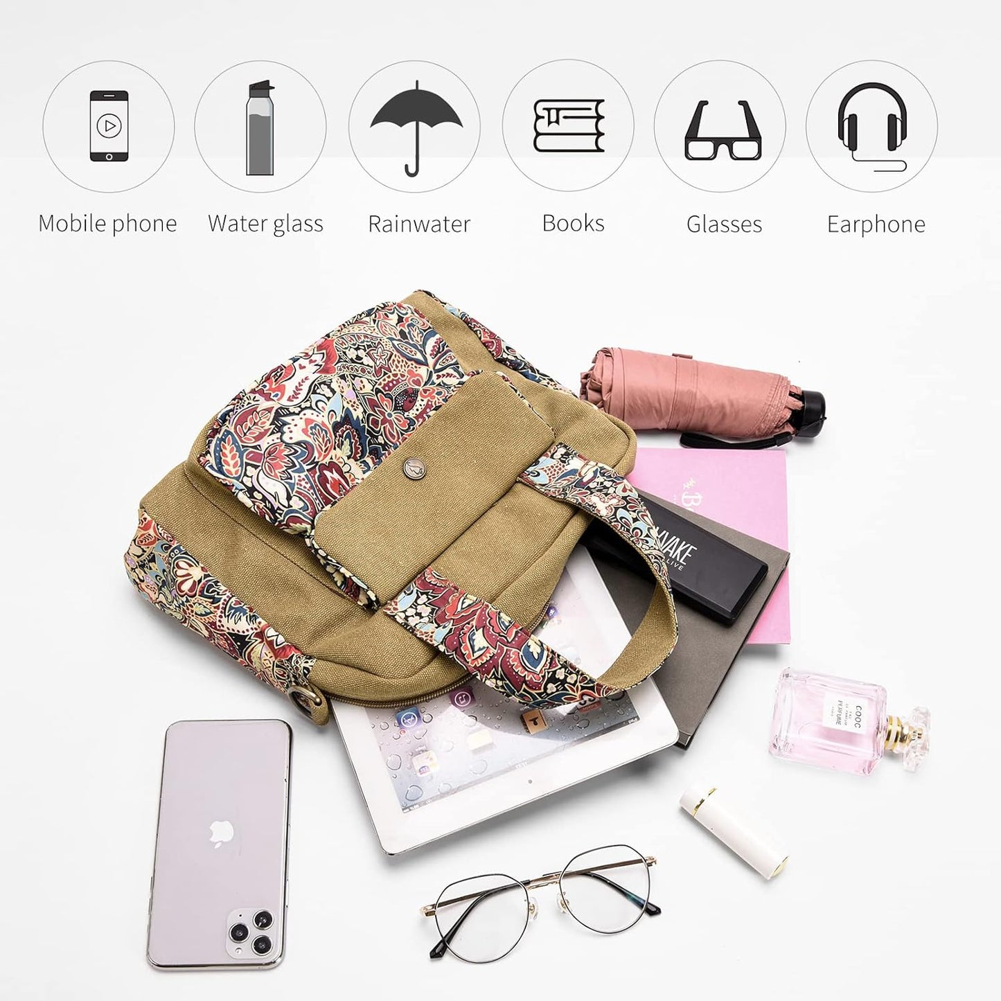 Boho Canvas Shoulder Bag With Adjustable Strap For Women
