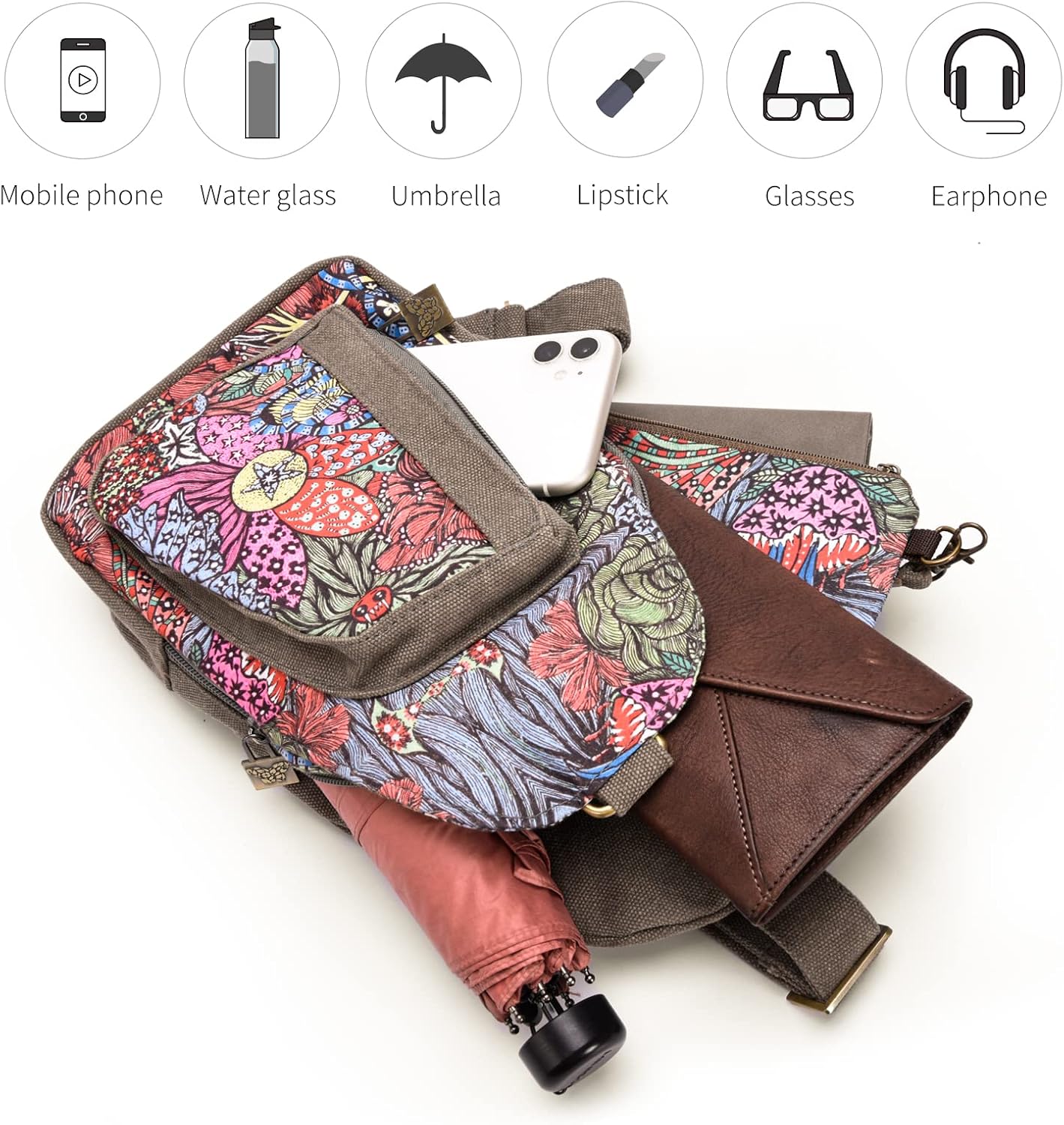 Boho Canvas Crossbody Sling Bag – Lightweight & Splash-Resistant