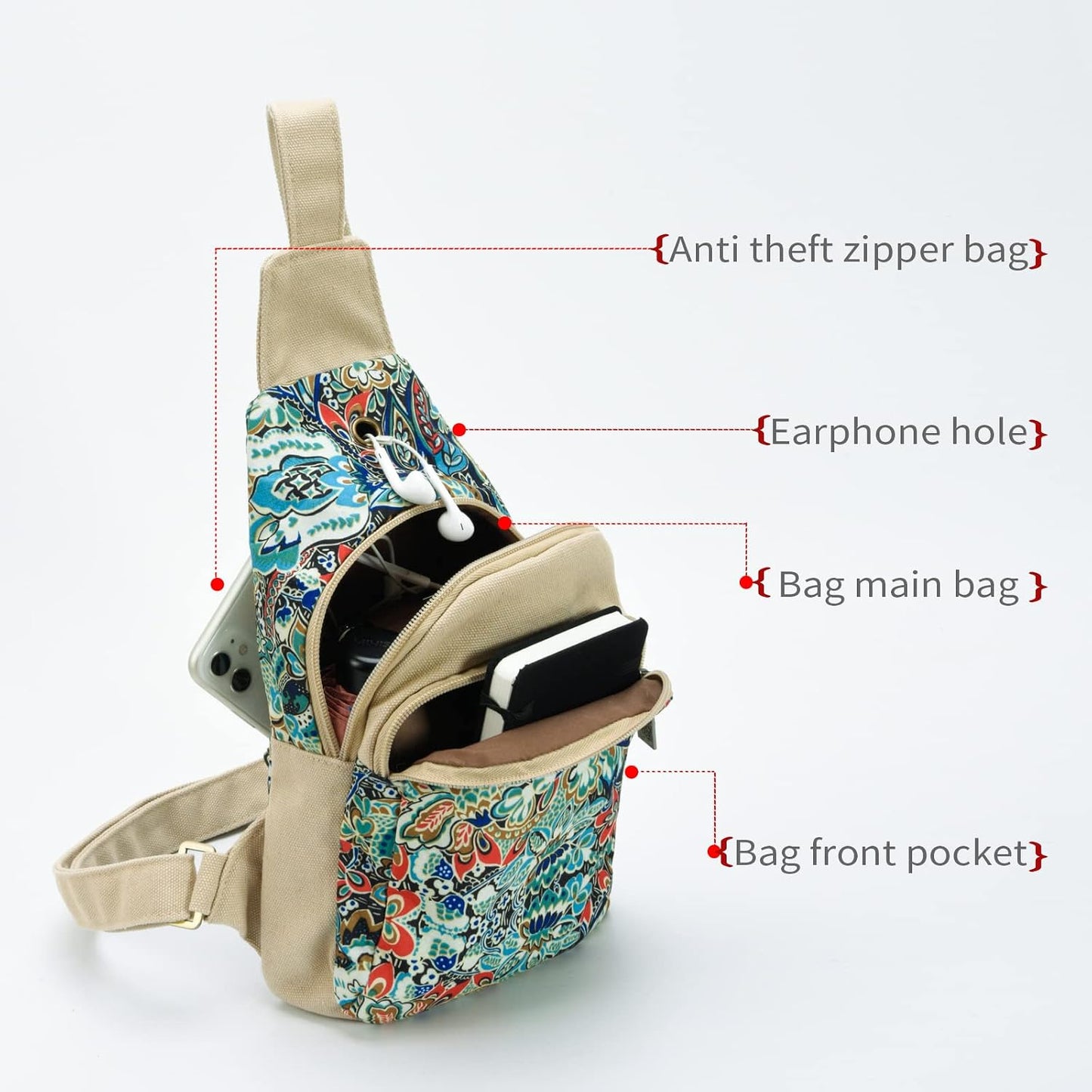 Butterfly Canvas Crossbody Chest Bag With Adjustable Strap