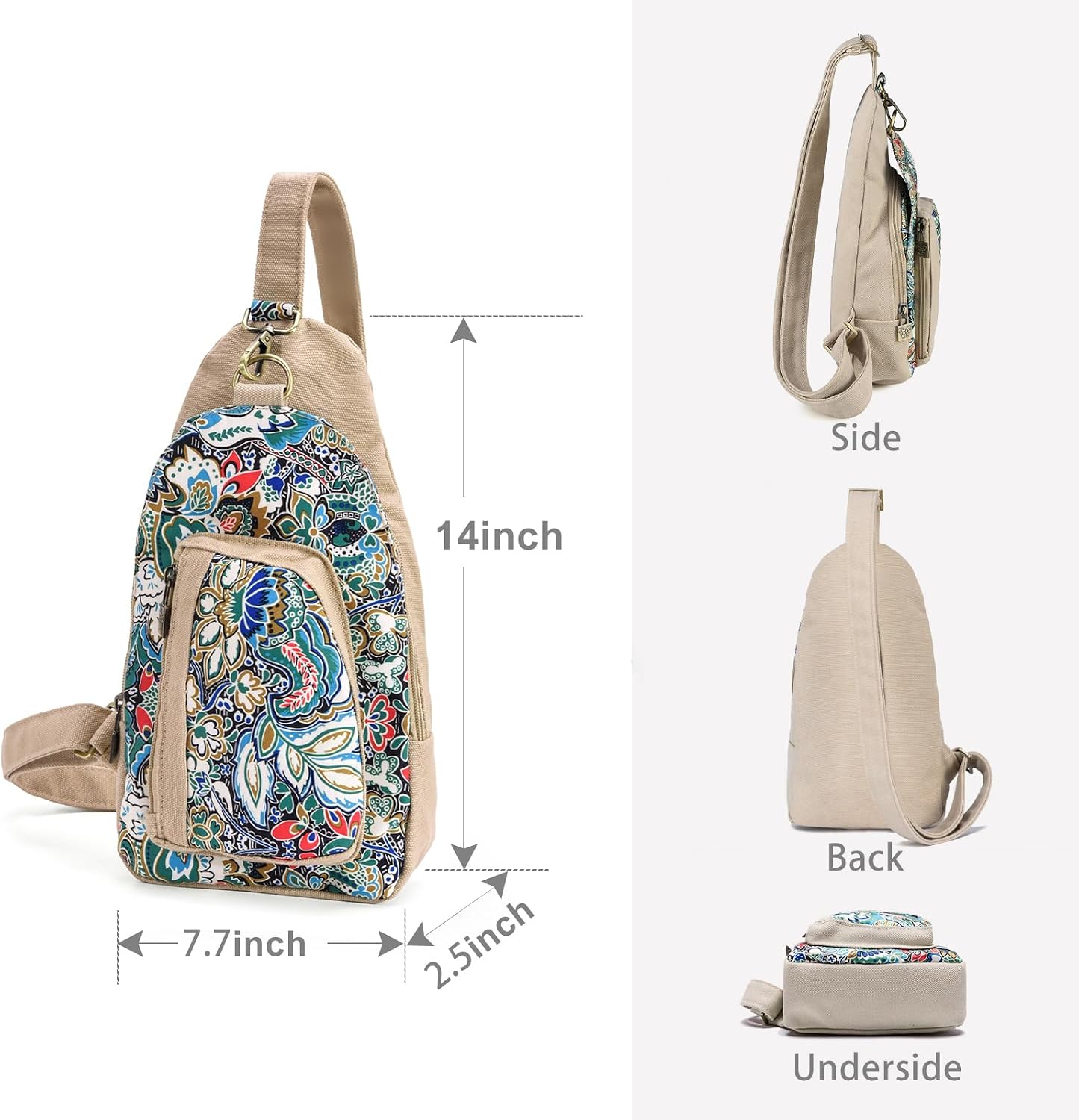Boho Canvas Sling Bag for Women – Adjustable Crossbody