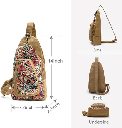 Boho Canvas Sling Crossbody Bag – Adjustable Chest Pack