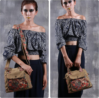 Boho Canvas Shoulder Bag With Adjustable Strap For Women