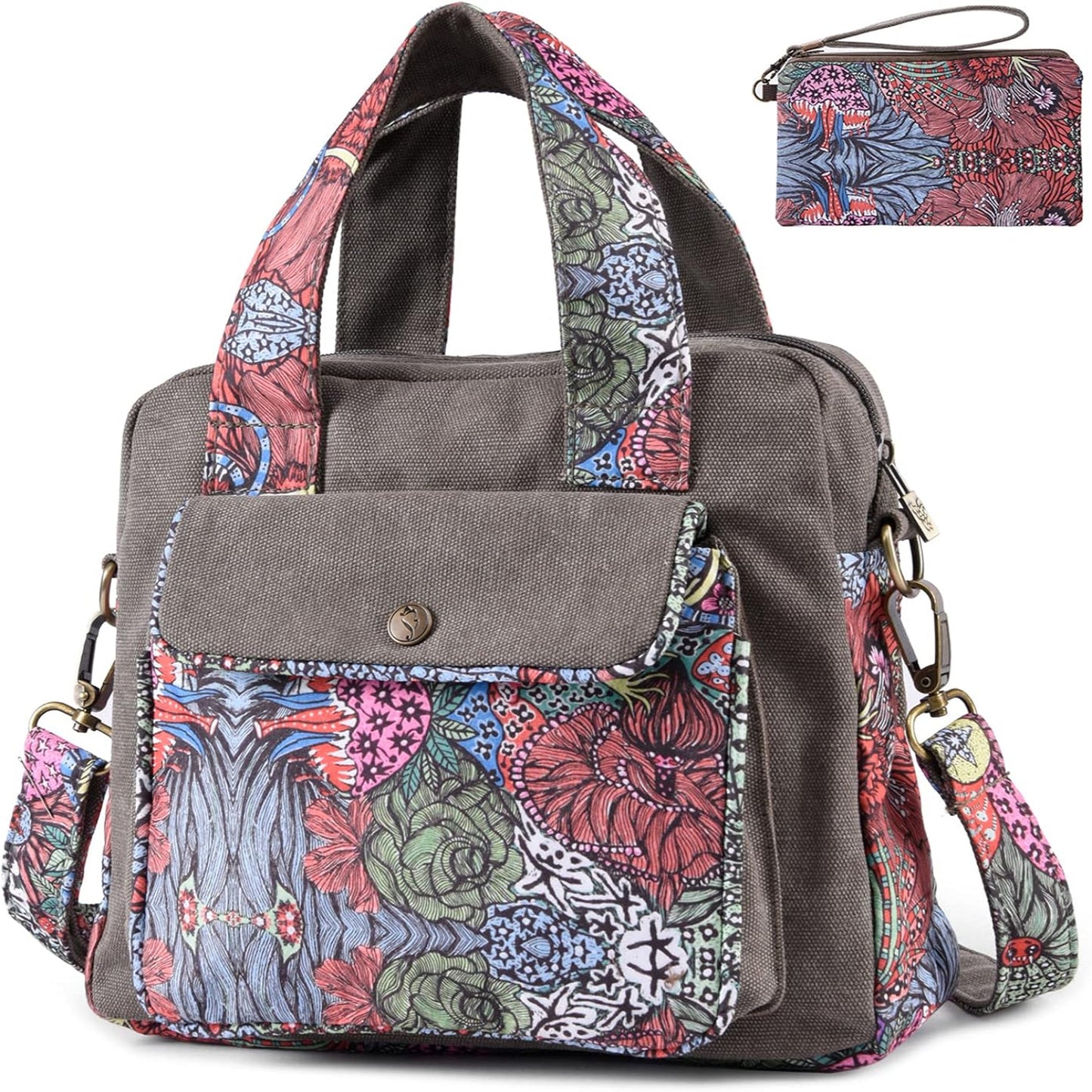 Boho Canvas Shoulder Bag With Adjustable Crossbody Strap