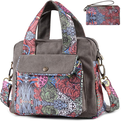 Boho Canvas Shoulder Bag With Adjustable Crossbody Strap