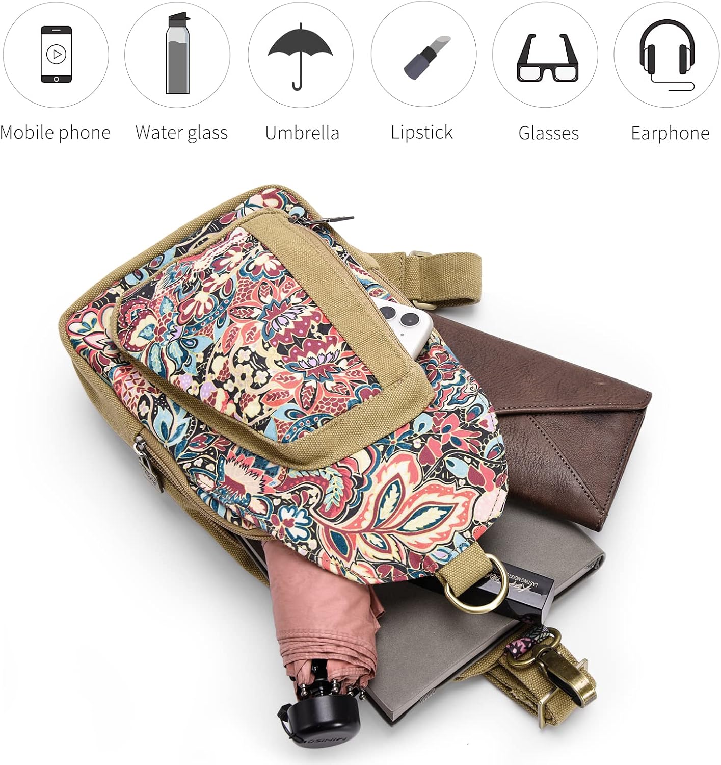 Boho Canvas Sling Crossbody Bag – Adjustable Chest Pack