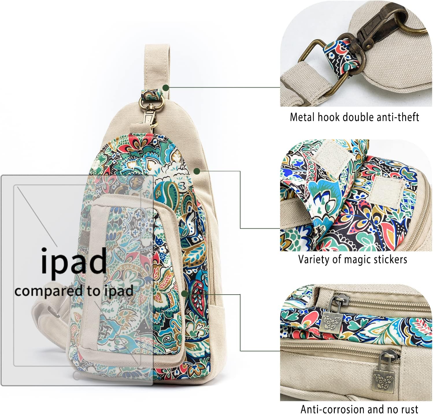 Boho Canvas Sling Bag for Women – Adjustable Crossbody