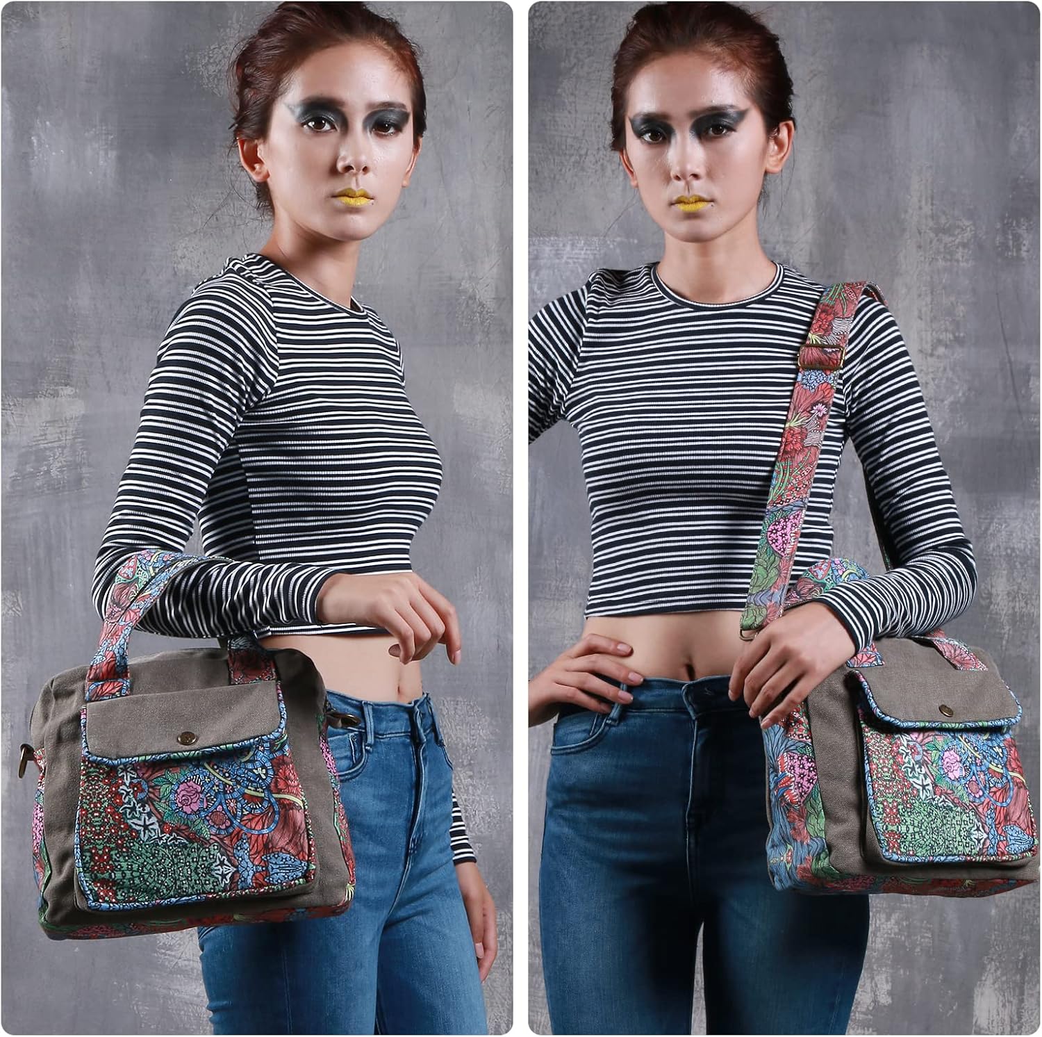 Boho Canvas Shoulder Bag for Women – Small Crossbody