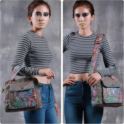 Boho Canvas Shoulder Bag for Women – Small Crossbody