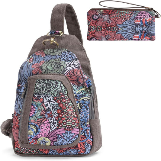 Boho Canvas Crossbody Sling Bag – Lightweight & Splash-Resistant
