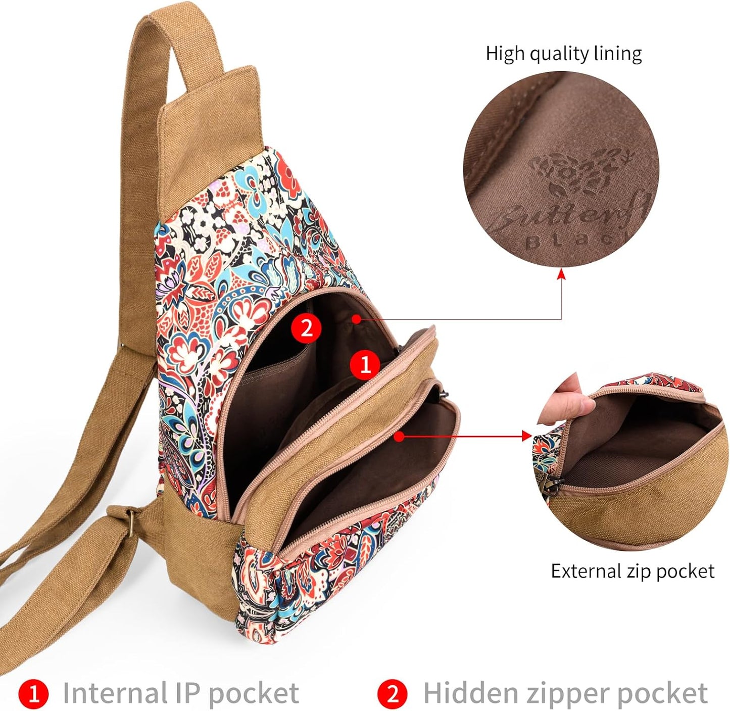 Boho Canvas Sling Chest Bag Crossbody Shoulder Pack