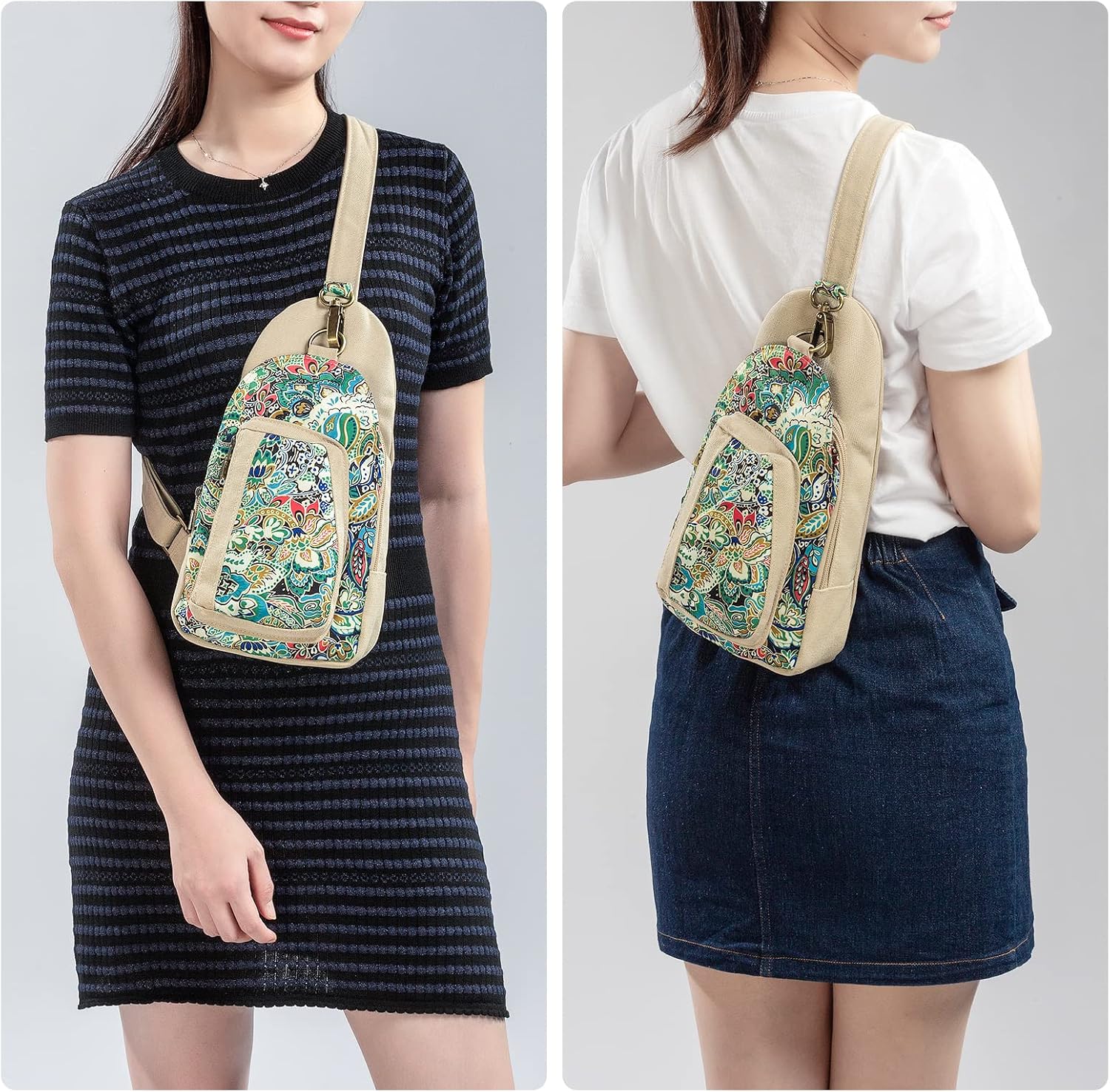 Boho Canvas Sling Bag for Women – Adjustable Crossbody