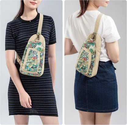 Boho Canvas Sling Bag for Women – Adjustable Crossbody