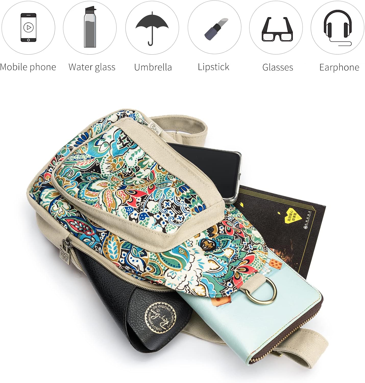 Boho Canvas Sling Bag for Women – Adjustable Crossbody