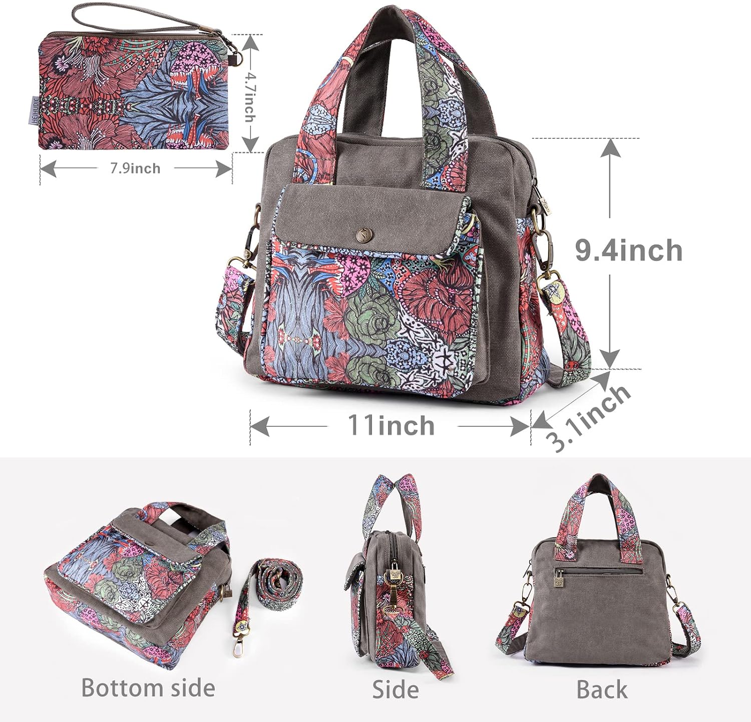 Boho Canvas Shoulder Bag With Adjustable Crossbody Strap