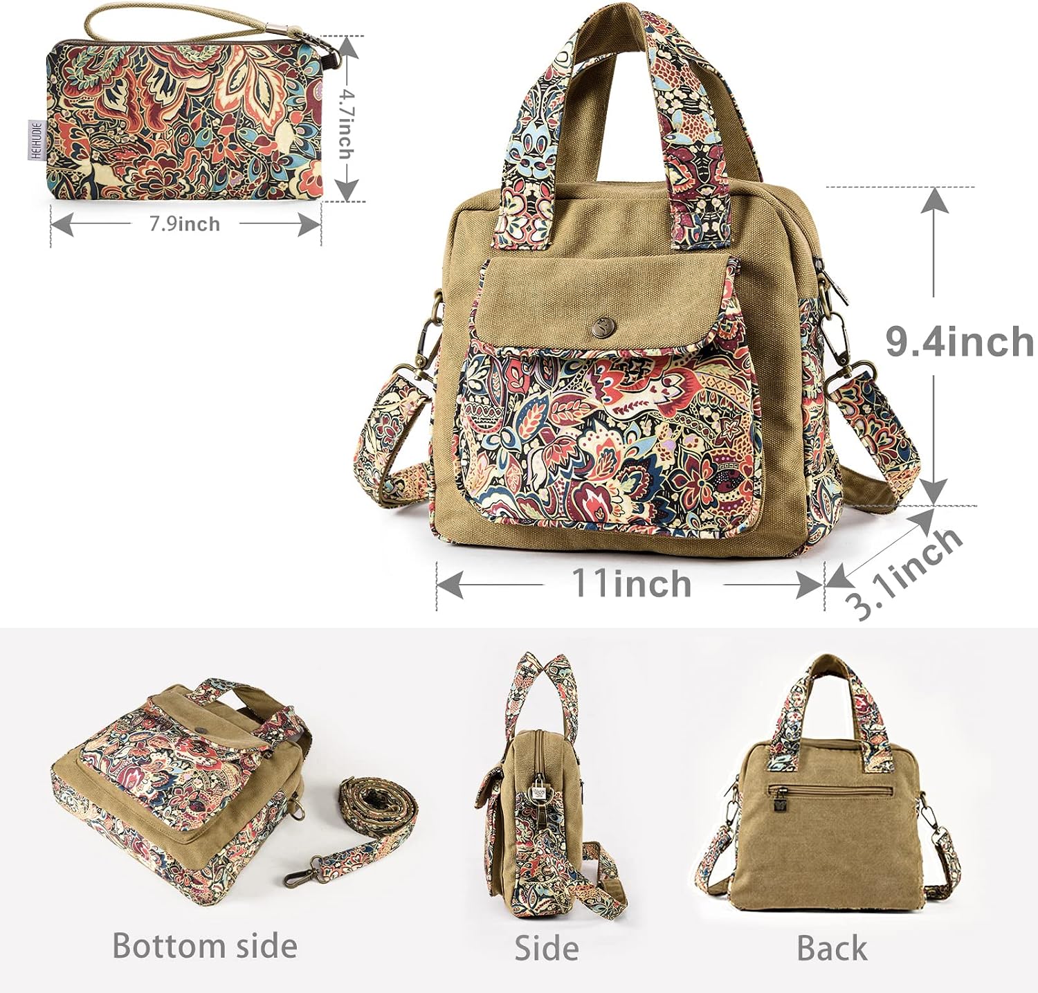 Boho Canvas Shoulder Bag With Adjustable Strap For Women