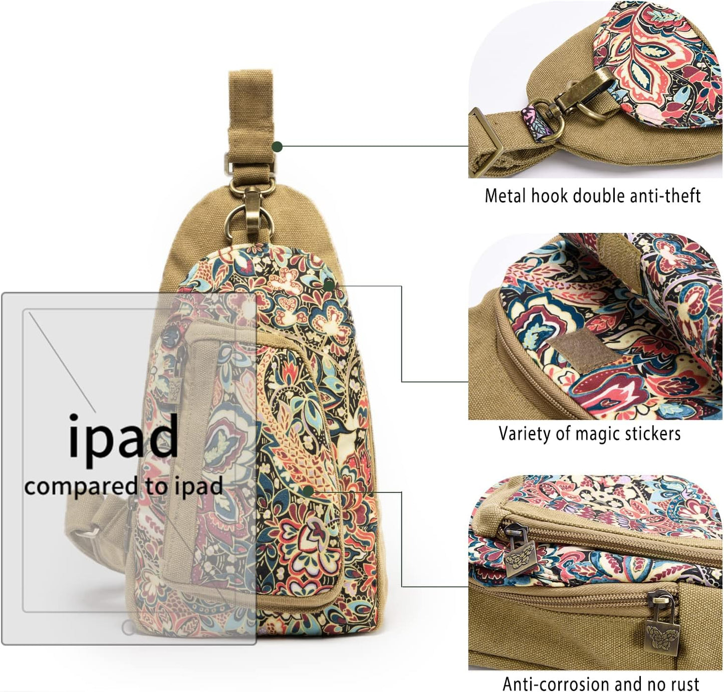 Boho Canvas Sling Crossbody Bag – Adjustable Chest Pack