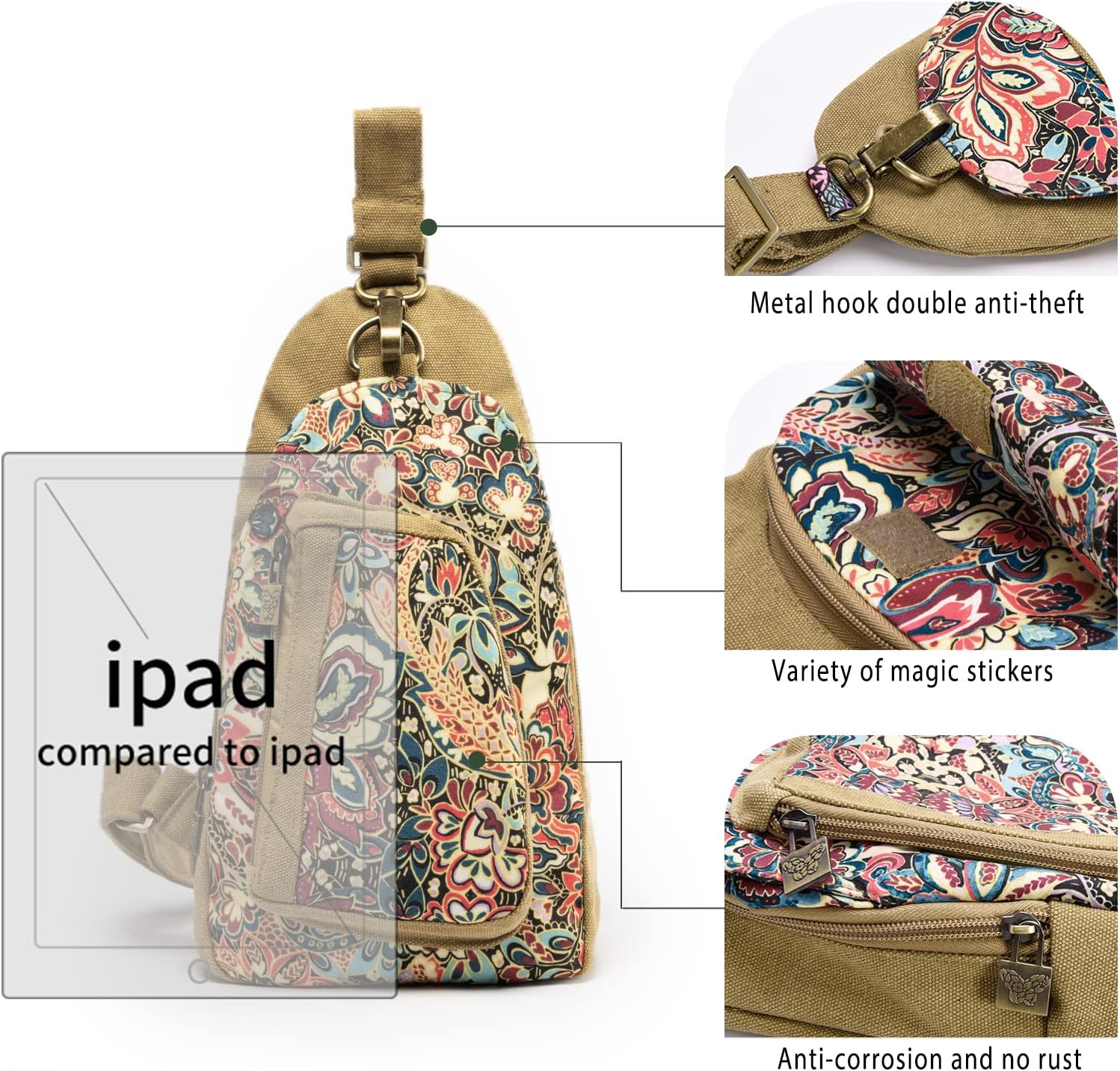 Boho Canvas Sling Crossbody Bag – Adjustable Chest Pack