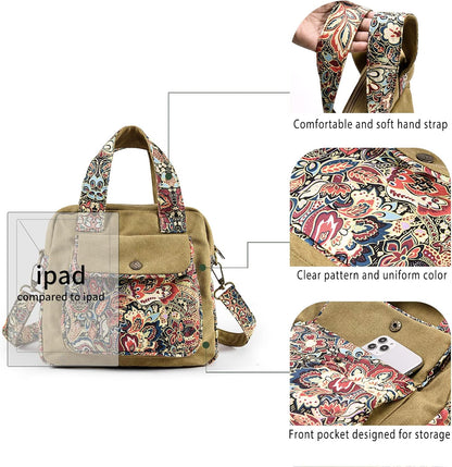 Boho Canvas Shoulder Bag With Adjustable Strap For Women