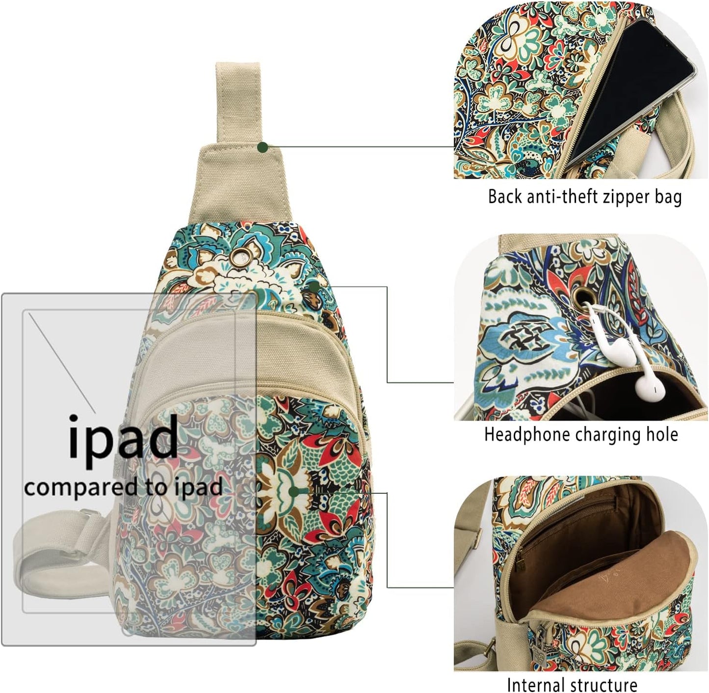 Butterfly Canvas Crossbody Chest Bag With Adjustable Strap