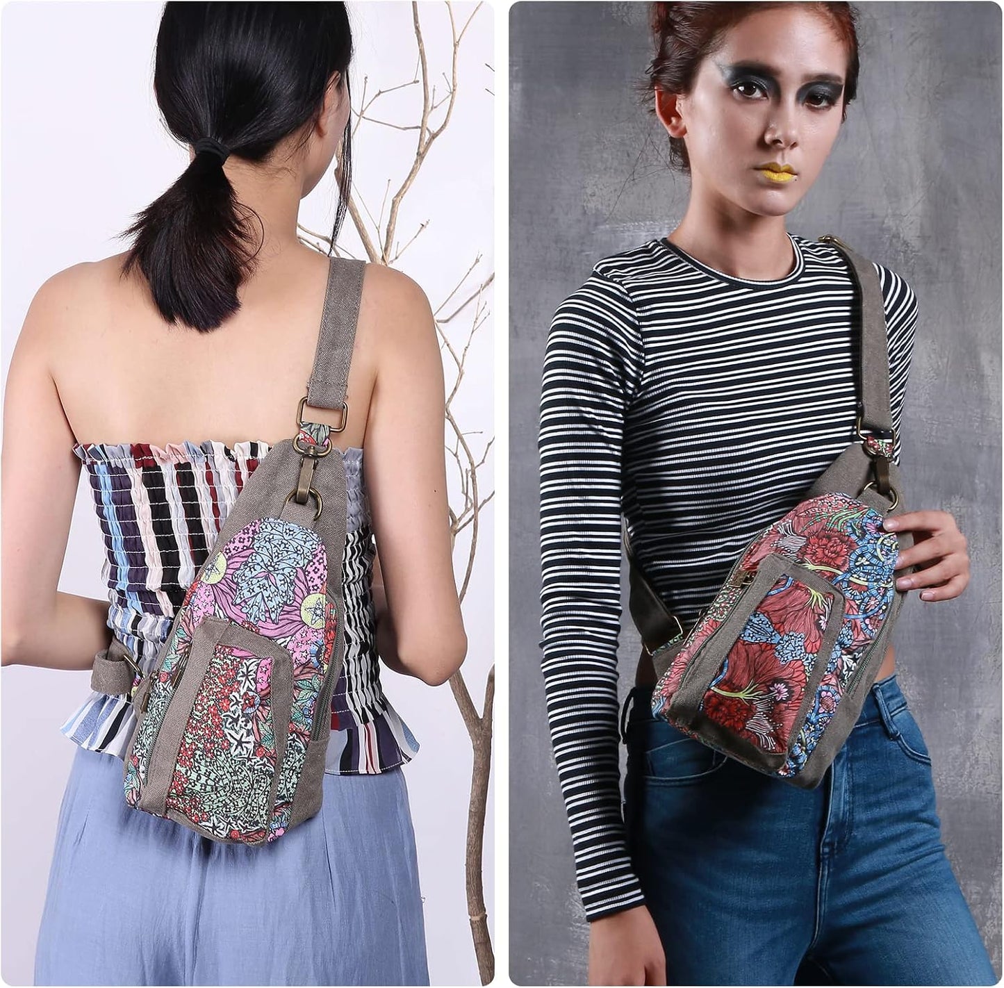 Boho Canvas Crossbody Sling Bag – Lightweight & Splash-Resistant