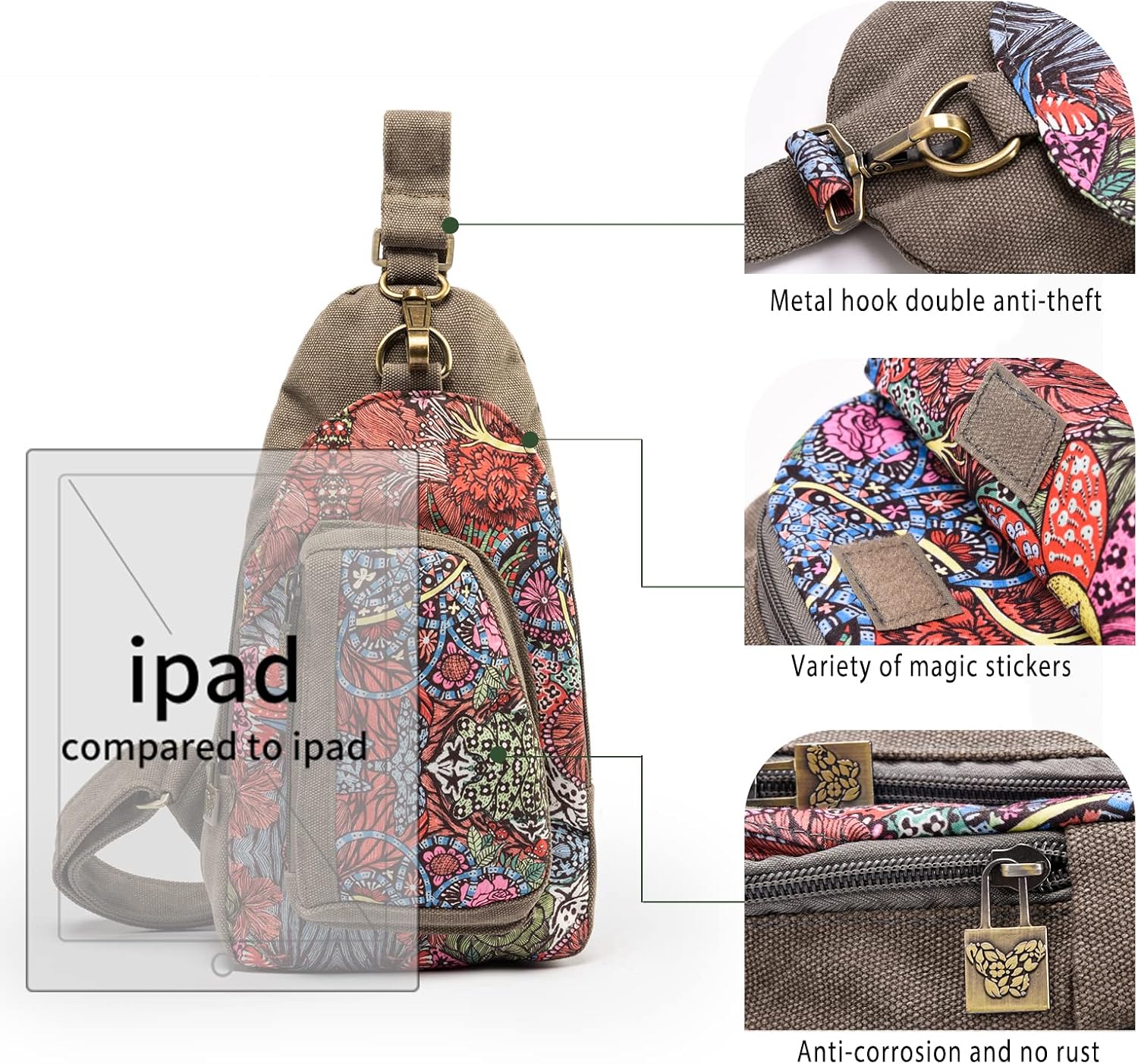Boho Canvas Crossbody Sling Bag – Lightweight & Splash-Resistant