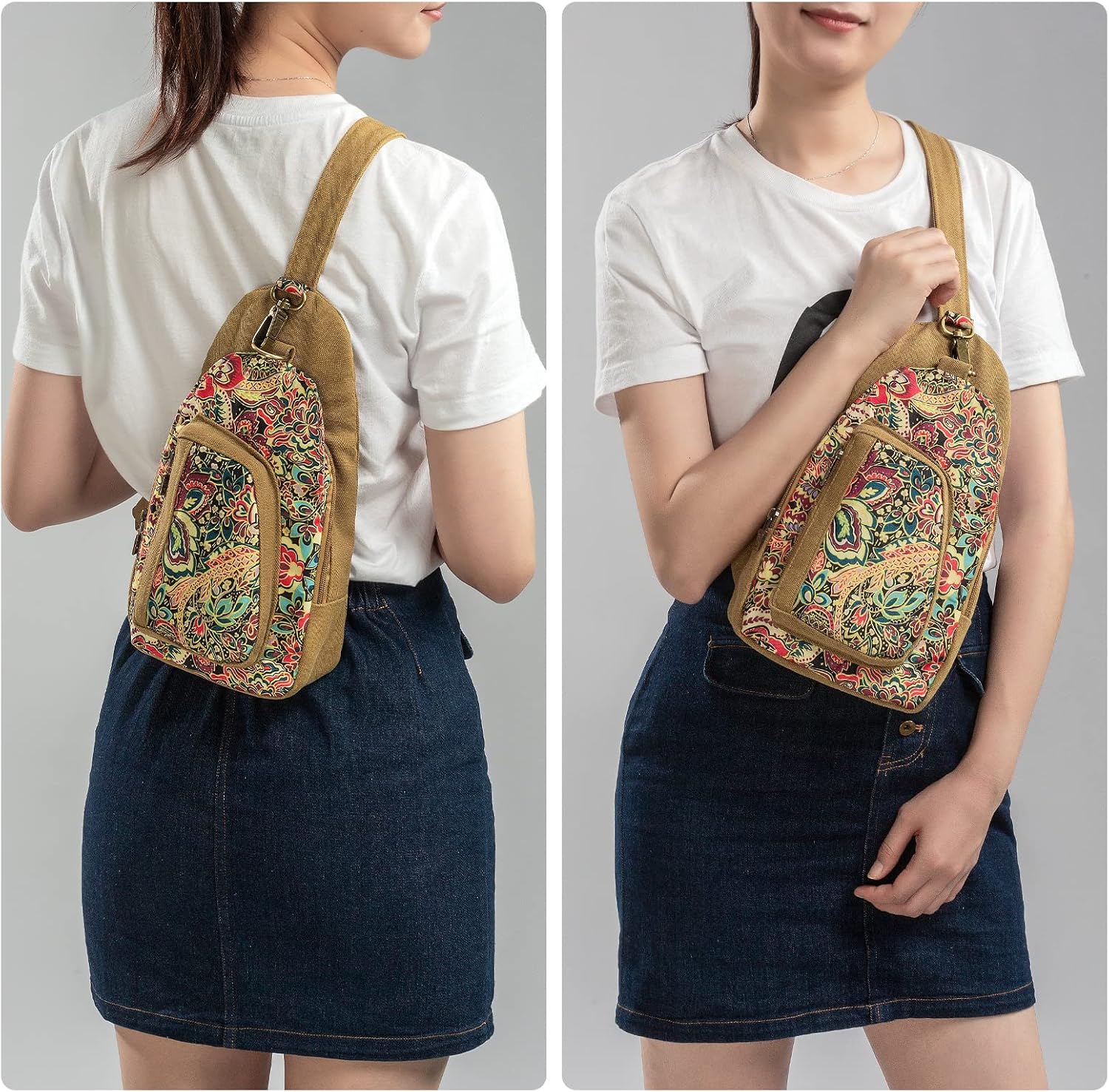 Boho Canvas Sling Crossbody Bag – Adjustable Chest Pack