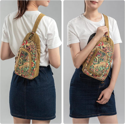 Boho Canvas Sling Crossbody Bag – Adjustable Chest Pack