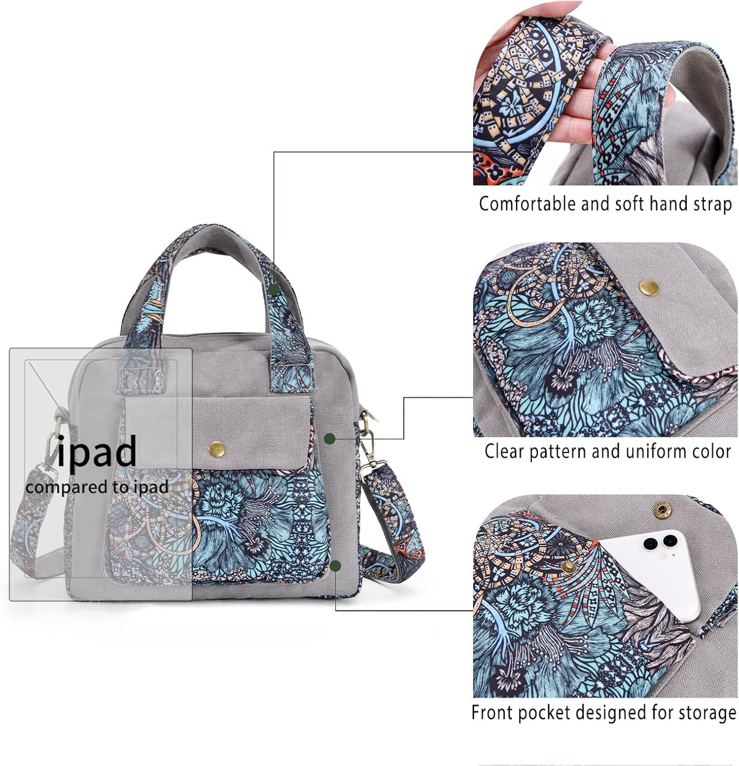 Boho Canvas Shoulder Bag for Women – Small Crossbody