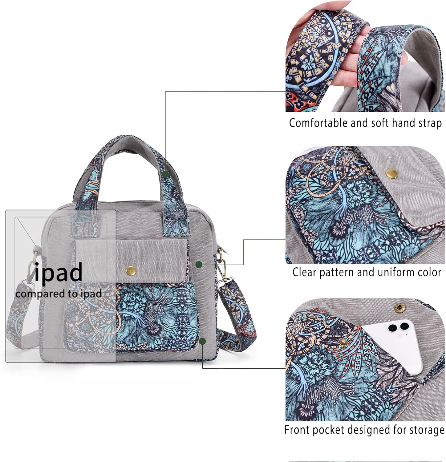 Boho Canvas Shoulder Bag for Women – Small Crossbody